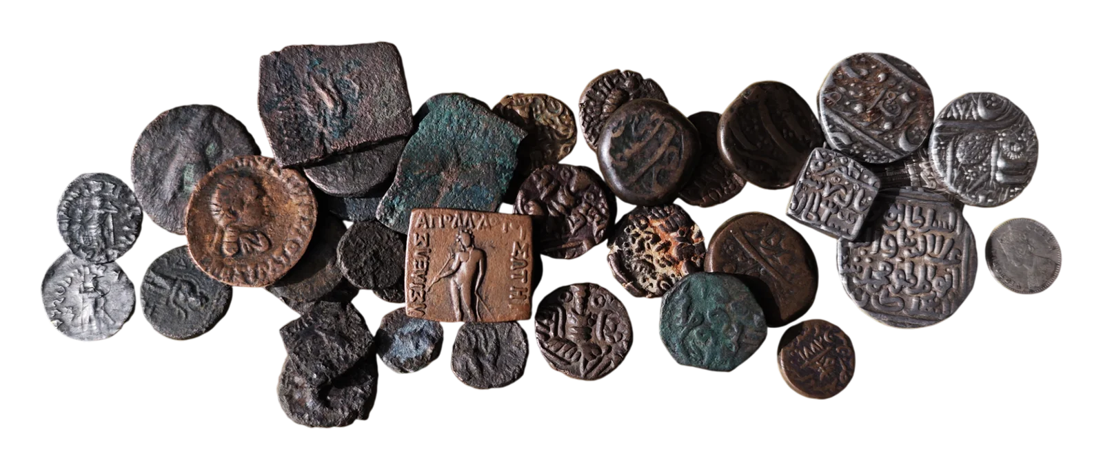 Scattered collection of antique coins