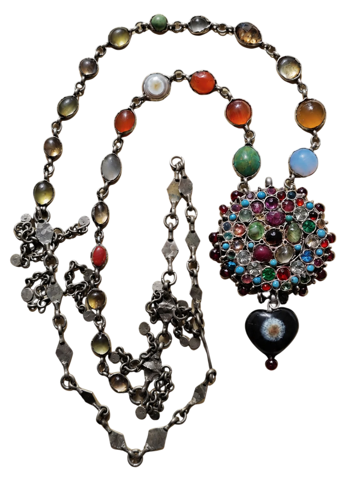 Ornate gemstone necklace with a jewelled pendant