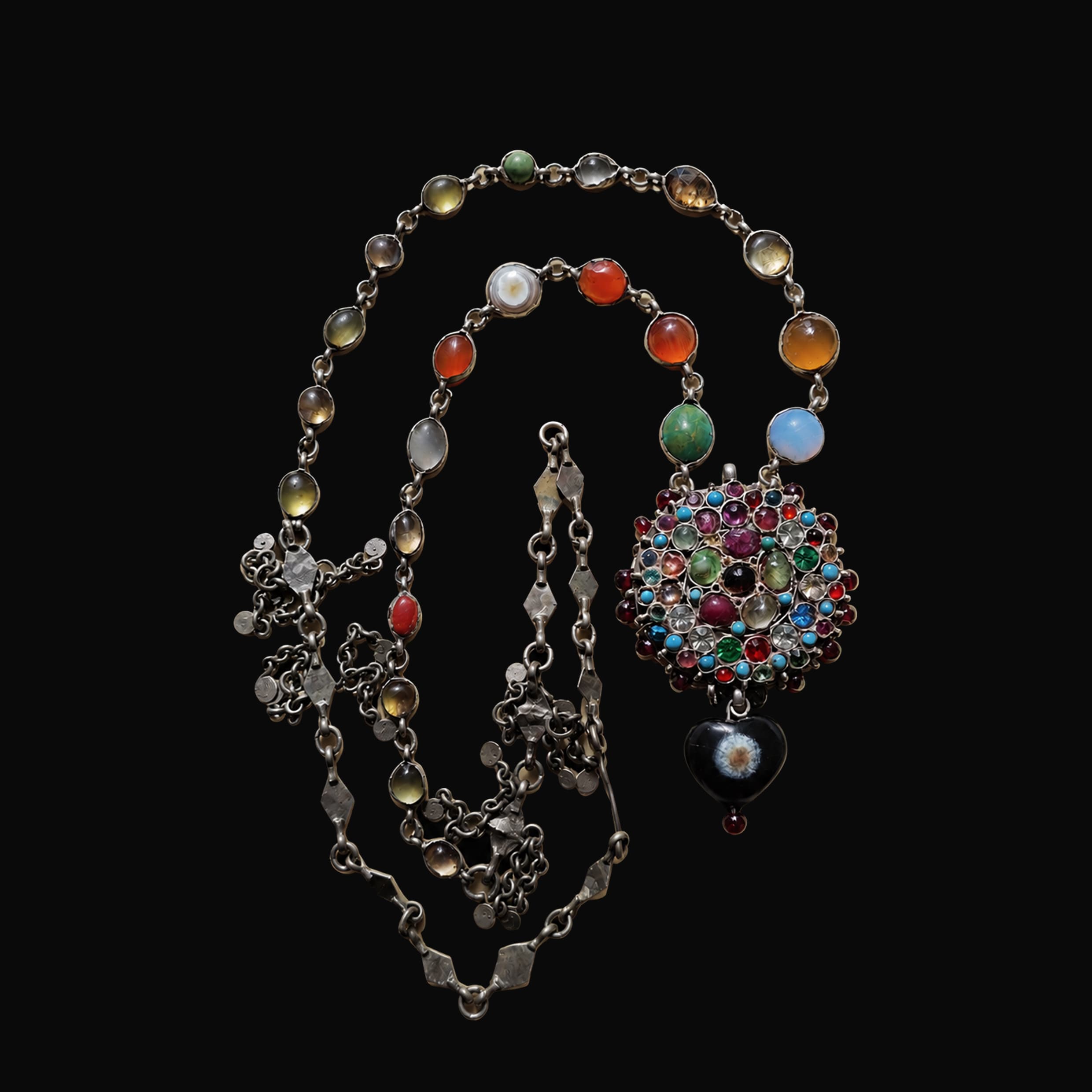 Navratna-Style Pendant Necklace
